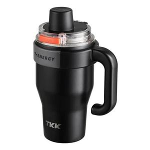 TKK 27 oz Tumbler with Handle and Straw, Ceramic Coating Insulated Bottle 100% Leakproof Travel Mug for Water, Iced Tea or Coffee, Smoothie, Cup Holder Friendly Base, Black
