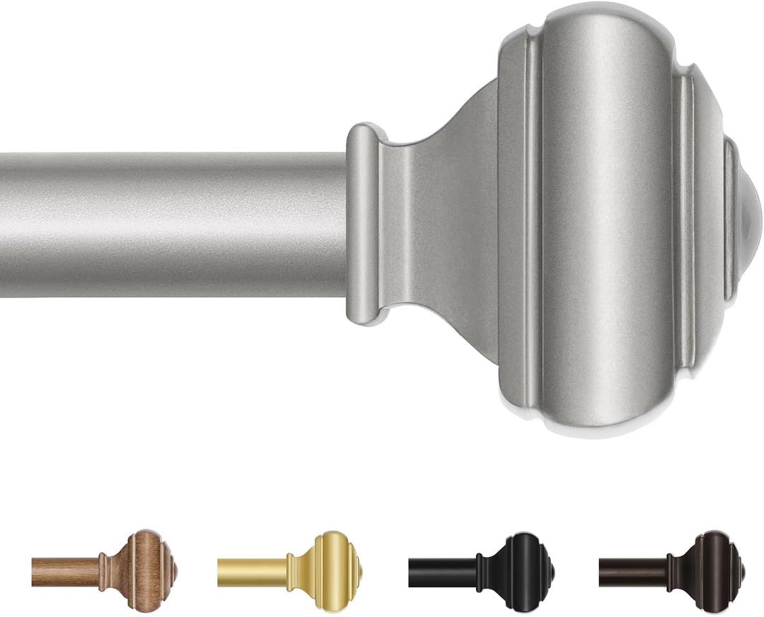 Antique Silver Curtain Rod 32 to 58 Inch(2.6 to 4.8 ft) with Brackets, USFOOK 7/8 Inch Splicing Single Curtain Rods for Windows 20 to 54 In, Adjustable Decorative Curtain Pole with Square Finials