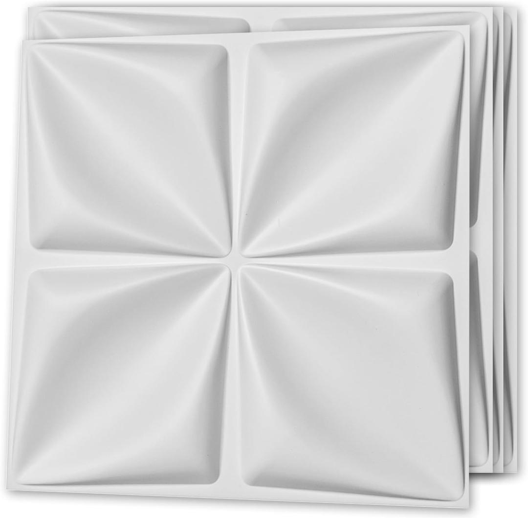 Art3d 19.7" x 19.7" (Pack Of 12) 3D Wall Panels Lucky Leaves PVC Wall Panel for Inter Decoration, Living Room, TV Background, Office, White