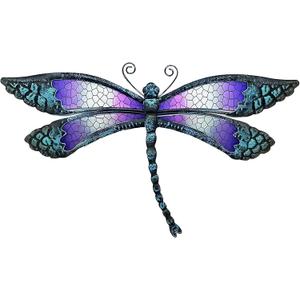 Metal Dragonfly Wall Decor - Outdoor Wall Decor Garden Dragonfly Decor for Patio - Dragonfly Metal Wall Art for Living Room, Bedroom, Dragonfly Gifts(15 inch, Metal&Glass)