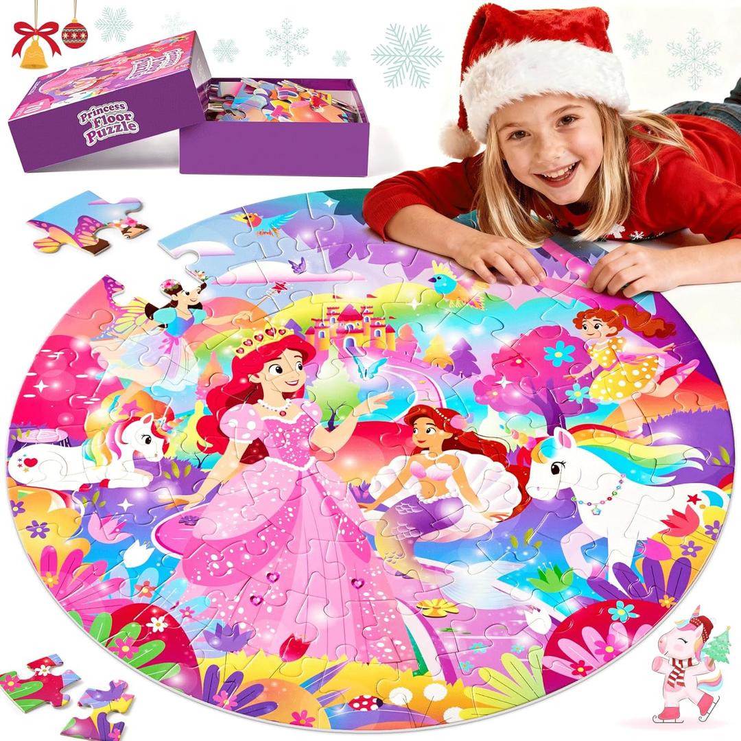 Unicorn Toys Gifts for Girls Age 4-6, 70 Pcs Jumbo Floor Puzzle for Kids, Fun Educational Preschool Learning Toy for Toddlers 3-5, Easter Basket Stuffers Birthday Gifts for Kids (Pink)