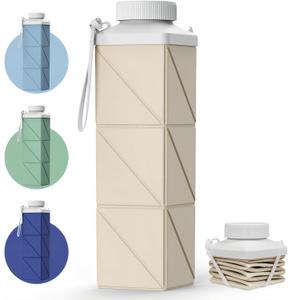 POMKAKA Collapsible Water Bottles 24.3oz(720ml), 2nd Generation Leakproof BPA-Free Travel Water Bottle,Lightweight Reusable Water bottle for Cycling Gym Camping Sports,Champagne White