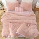 Smoofy Fluffy King Size Comforter Set, Faux Fur Pink Comforter Set, Luxury Fuzzy King Bedding Set, Soft Shaggy Bed Set for All Season, 3 Pieces - 1 Comforter & 2 Pillowcases, Blush