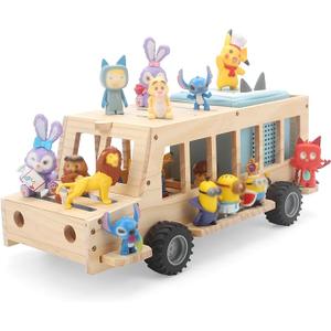 School Bus for Tonies Box 1/2 Organizer Shelf Storage, Wooden Bus Magnetic Storage Holder for Toniebox Player Tonies Figures Characters for Children, Display Collection 20~30 Tonie Box Characters