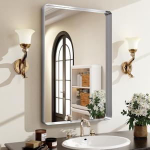 Silver Bathroom Mirror for Wall, 36x24 Inch Rectangular Aluminum Alloy Framed Mirror, Modern Wall Mounted Vanity Mirror for Bathroom, Vertical or Horizontal