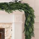 6 Ft Extra Full Christmas Garland Delux Real Touch Norfolk Pine Garland Christmas Decorations Lush Realistic Greenery Garlands for Mantle, Table, Stair, Railing, Fireplace Indoor Outdoor Holiday Decor
