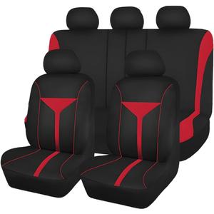 Car Seat Cover Full Set, Breathable Vehicle Front Seat and Rear Bench Split Protector, Washable Dustproof Automotive Seat Pad Accessories, Universal for SUV, Truck, Sedan (Red)