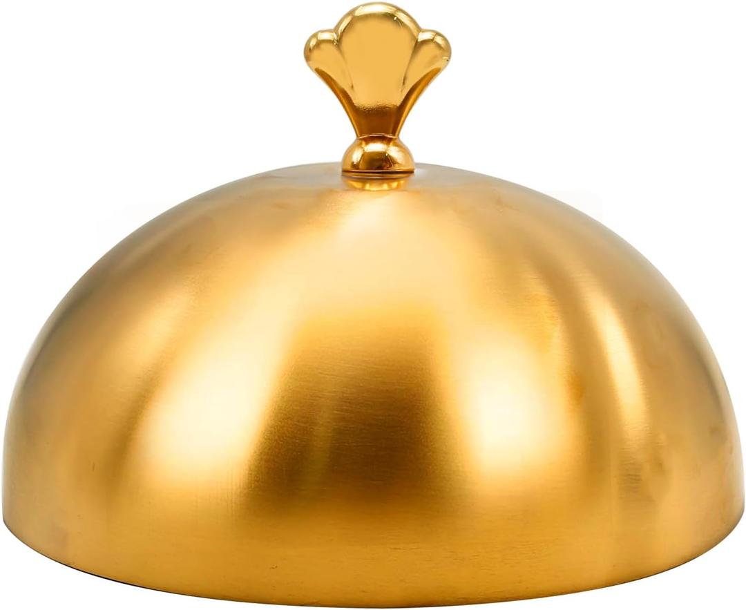 Gold Stainless Steel Food Dome Cover Food Protecting Dome Cover Serving Plate Dish Dome Cake Butter Dessert Cheese Cover for Burgers Restaurant Party (Crown Handle)