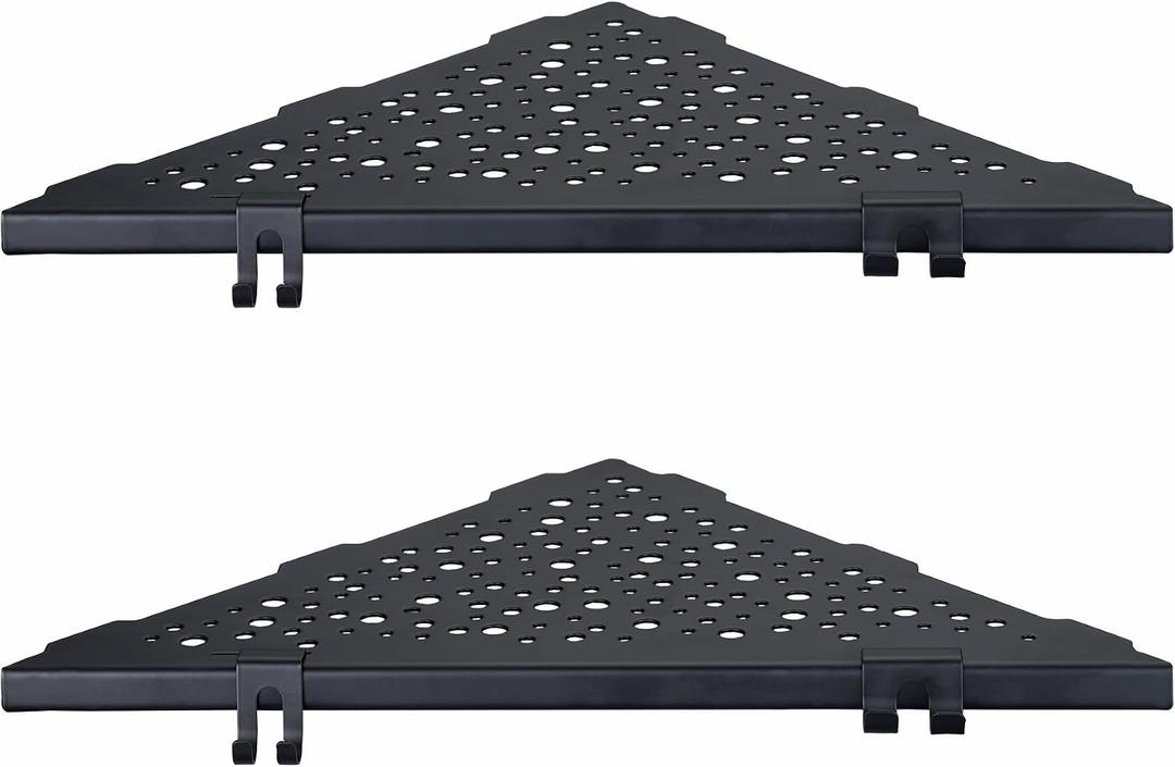 WELLUP Corner Shower Shelf with 4 Hooks,10 Inch 304 Stainless Steel Recessed Bathroom Shelves,No-Drilling Installation for Tiled Wall,Matte Black, 2-Pack