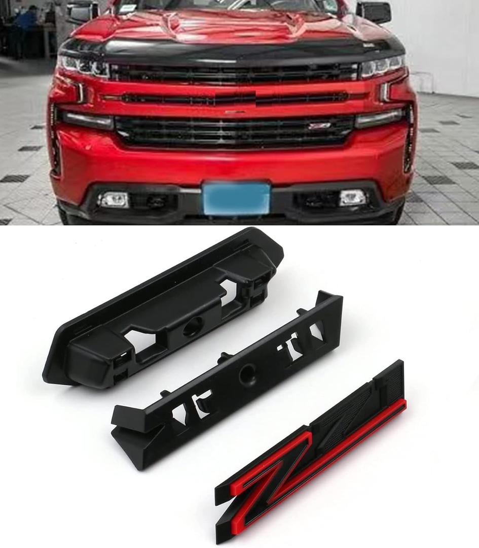 1 OEM Grille Z71 Front Emblem 3D Badge Compatible with 2019-2025 Silverado Tahoe Suburban RST 1500 HD 2500 HD 3500HD 84384428 (Black Red)