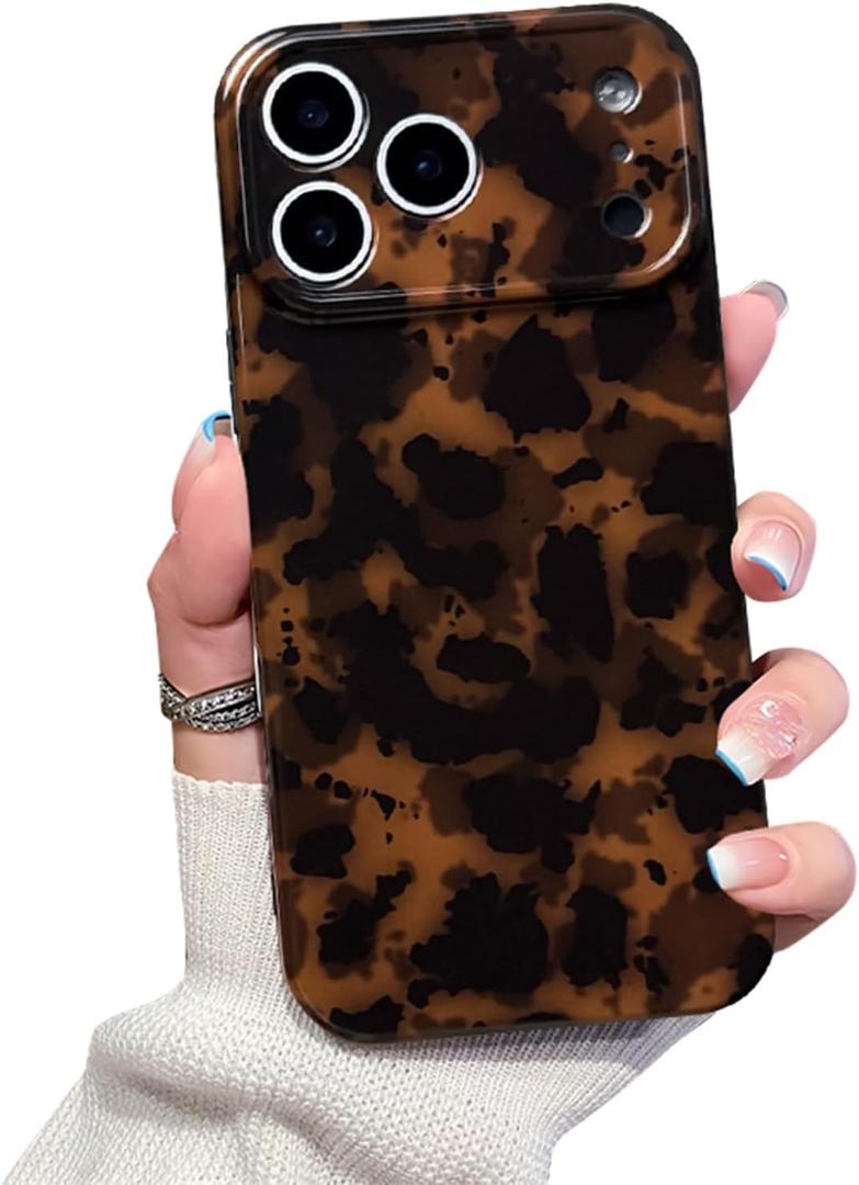 Cute Phone Case for iPhone 17 Pro Max Case Amber Pattern Leopard Full Camera Protective Slim Shockproof Cool Trendy Aesthetic-Brown Tortoise Shell