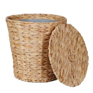 YANGQIHOME Wicker Trash Can with Lid, Water Hyacinth Garbage Can, Handwoven Wicker Waste Basket in Bathroom, Bedroom, Office, Living Room, Laundry Room, Blanket Basket 3.8 Gallon, 2 Pack