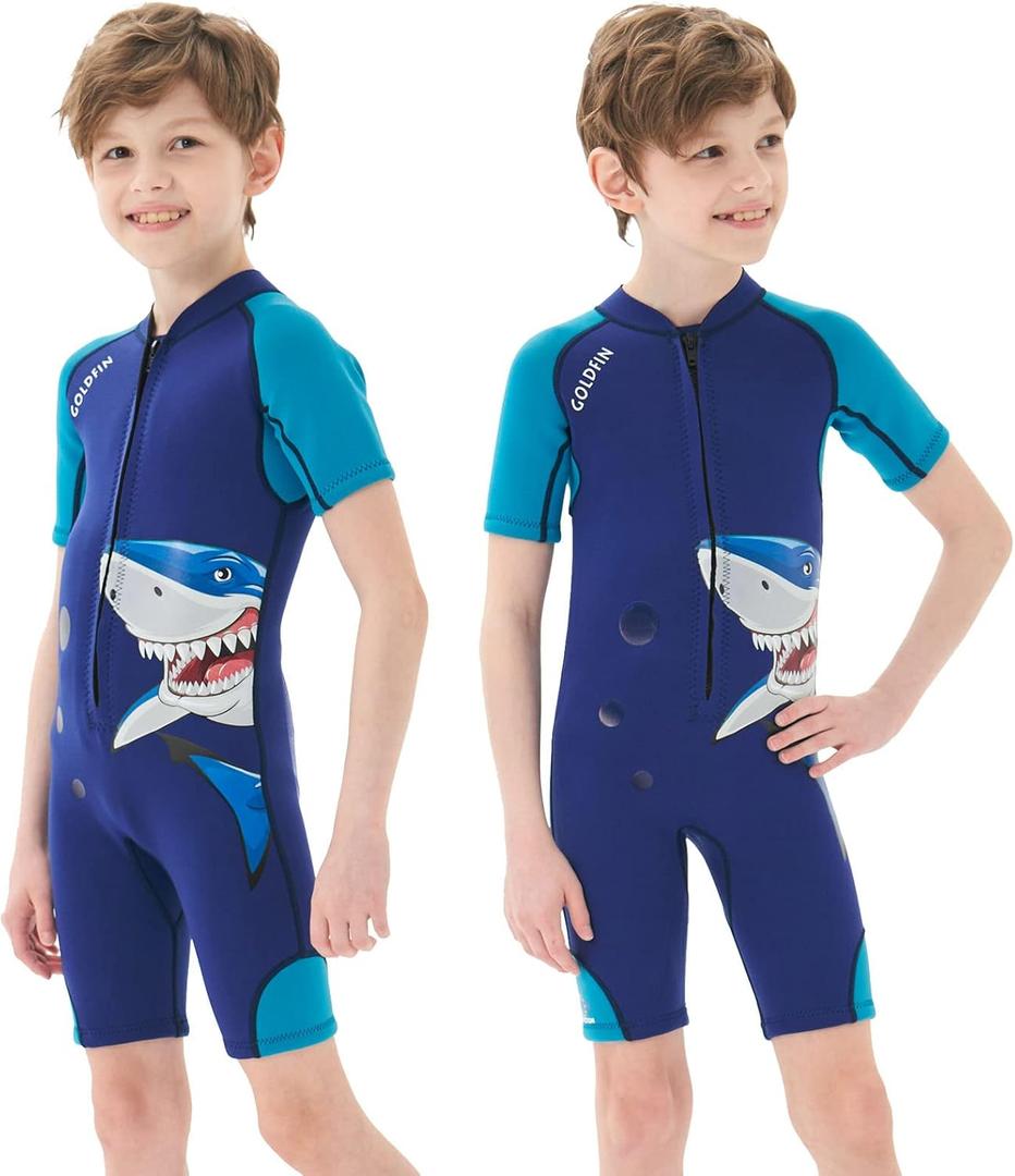 Goldfin Kids Wetsuit for Girls Boys, 2mm 3mm Toddler Shorty Neoprene Front Zip Wet Suits Keep Warm for Water Sports Surfing Snorkeling Swimming 6