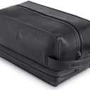MAKE LIFE EXCLUSIVE Mens Leather Toiletry Bag  Travel Dopp Kit, Shaving Bag, Grooming & Hygiene Organizer, Leather Toiletry Bag for Men, Gift for Him (Midnight Black)