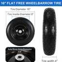 16" Flat Free Wheelbarrow Tires, 4.80/4.00-8" Flat-Free Solid Tire with 5/8" Axle Bore Hole for Wheelbarrow Lawn Mover Trolley Dolly Go Kart Replacement (2 Pack)
