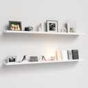 Boswillon 55.1 Inches Long Floating Shelves, 2 Set Rustic Wall Shelf for Bedroom, Nursery Book Shelf with Lip, Picture Ledge Shelf for Living Room, Bathroom, Kitchen - White