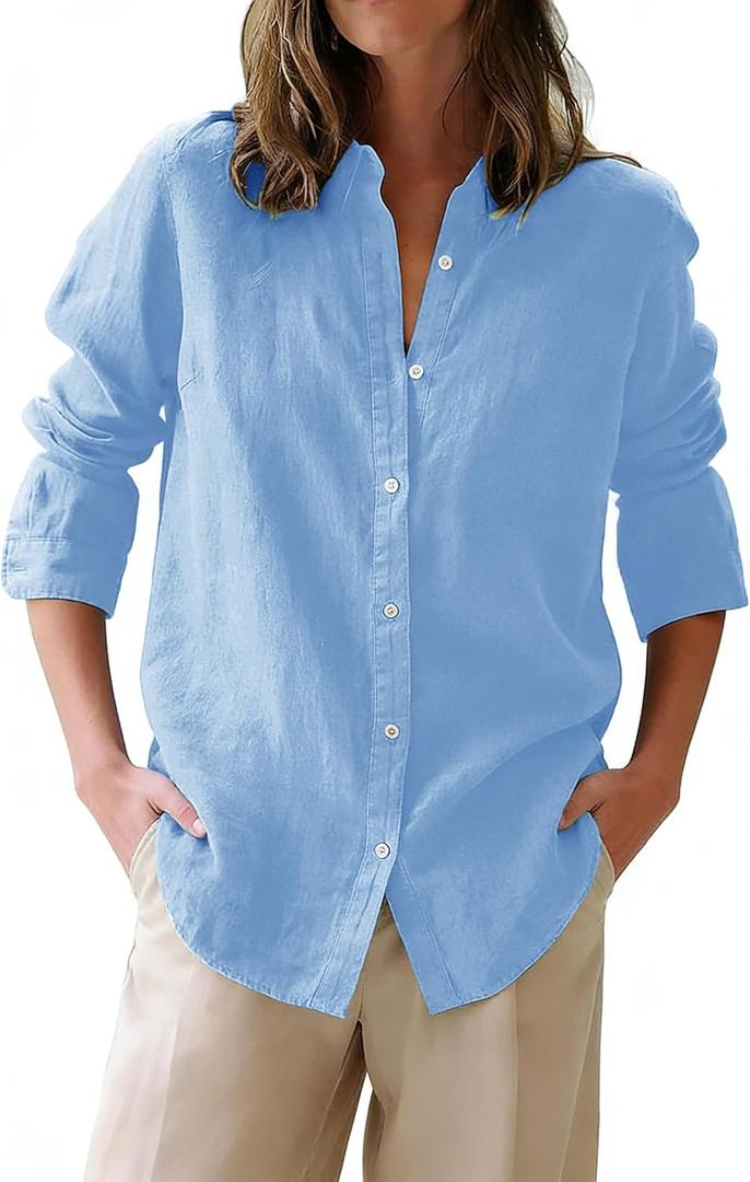 siliteelon Button Down Shirts for Women Oxford Shirt Cotton Dress Shirts Collared Long Sleeve Wrinkle Free Blouse Tops (Small)