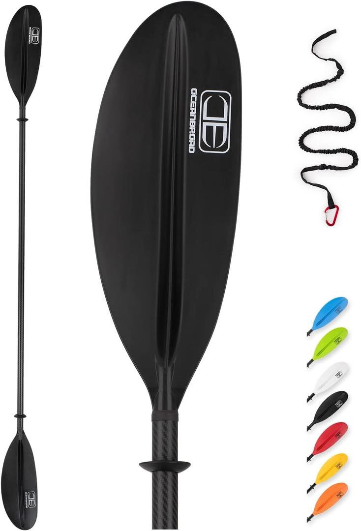 OCEANBROAD Carbon Fiber Kayak Paddle 90.5in/230cm for Adults Kayaking Boating Canoeing Oar with Paddle Leash 1 Paddle, Black