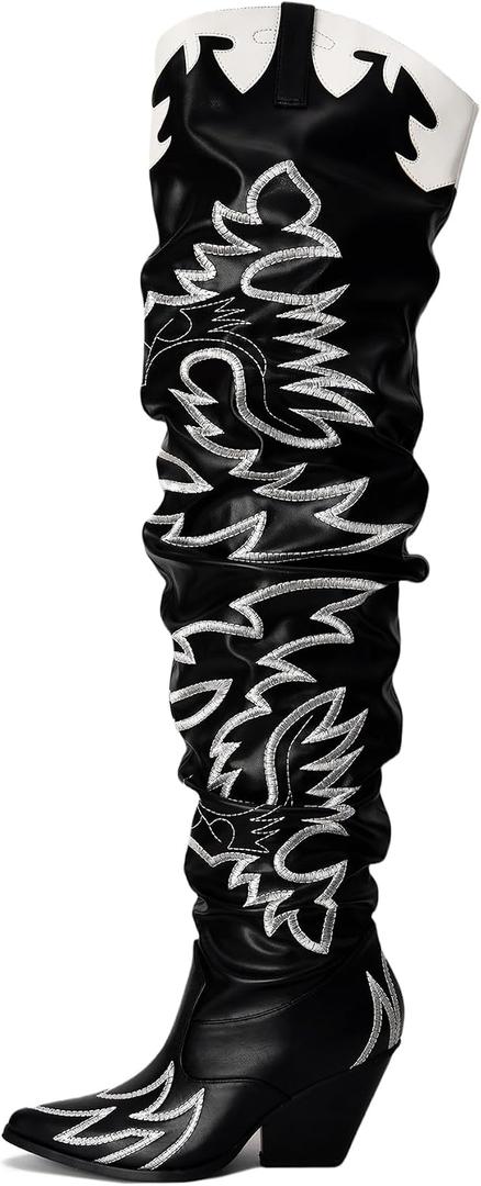 Cape Robbin Women's Western Thigh High Over The Knee Cowboy Cowgirl Boots - Chunky Block Heel Fashion Boots for Women (KELSEY-21) - Black Size 10