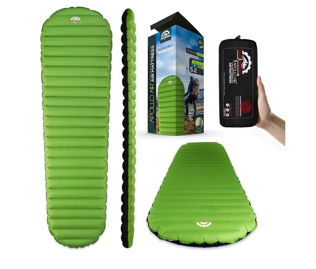 Gear Doctors Ultralight 17oz Camping Sleeping pad ApolloAir - Compact, Warm 5.2 R-Value 4 Season Air Mattress, Perfect for Backpacking, Hiking - Lightweight Inflatable & Compact Sleep Pad