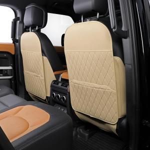 TAIKOO Seat Back Protector + Large Capacity Pocket Storage Organizer,Preventing The Impact of Children Stepping on The Seat Backrest (Style A-Beige)