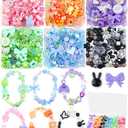 450PCS FIVEIZERO Assorted Acrylic Beads for Bracelet Making, Flower Star Heart Butterfly Candy Gummy Bear Kawaii Aesthetic Cute Beads for Jewelry Making, Keychains, Necklace, Phone Charms, DIY Crafts (6 Colors Bracelet Making Kit)