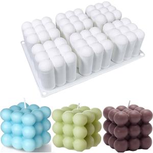 Konrisa Cube Candle Molds, 6 Cavity 3D Bubble Silicone Molds for Candle Making, Cake Mold for Baking Chocolate Dessert Mousse Cake Ice Cream and Making Soap Wax
