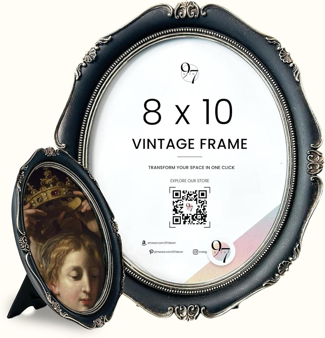 97 Decor Black Vintage Picture Frames 8x10 - Black Oval Frame 8x10 With Glass Front, Gothic Ornate Frame 8x 10 For Photo Display Tabletop And Wall Mounting