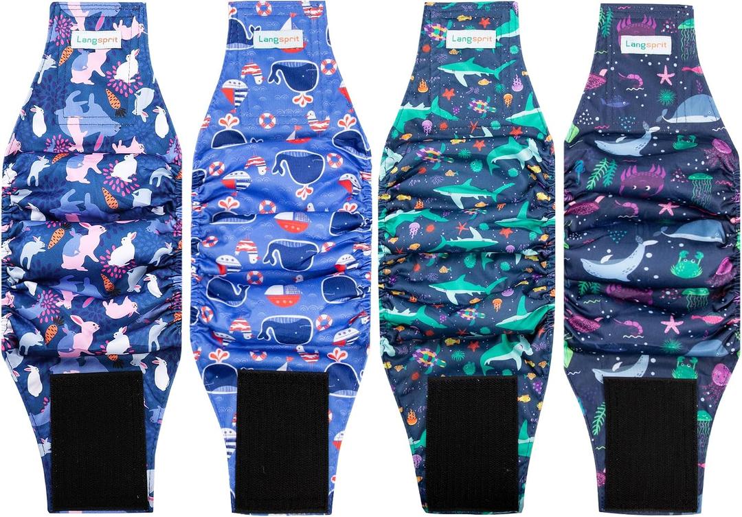 Male Dogs Diapers Belly Bands(4Pack), Washable Reusable Male Boy Doggy Wraps Panties for Doggie Puppy Pooping Potty Training Incontinence Marking Paal para Perro Small