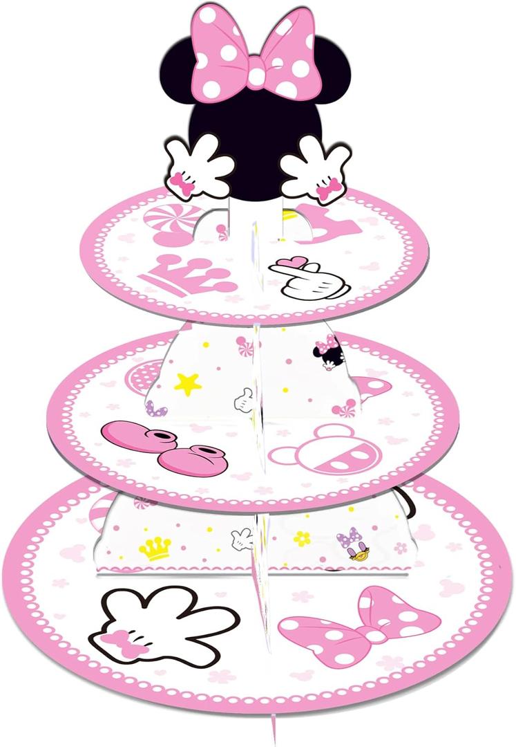 Large 3-Tier Minnie Cupcake Stand 12Inch Cardboard Cupcake Tray for Wedding Birthday Baby Shower Minnie Birthday Party Supplies