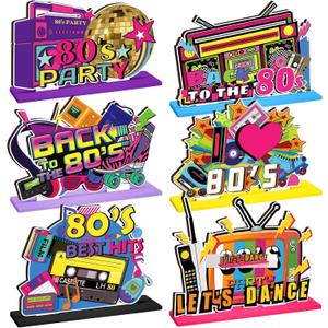 Hoolerry 6 Pcs 80s Party Decorations 80s HipHop Table Decoration 1980s Disco Centerpieces for Table 80's Retro Tape Recorder Tabletop for 1980s 1990s Nostalgic Birthday Neon Disco Music Party Supplies