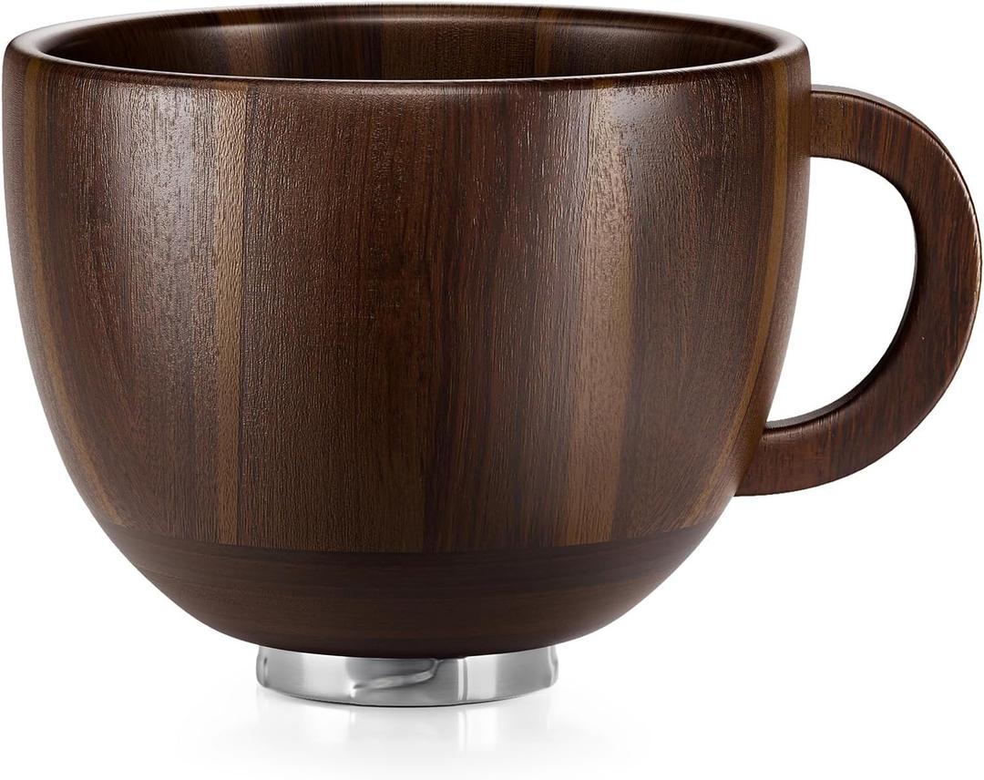 SpaceAid Wooden Bowl with Handle, Kitchen Space Aid Acacia Wood Mixing Bowls Holder for Stand Mixer, Compatible with 4.5 & 5 QT Tilt-Head Models Kitchen, Natural Wood