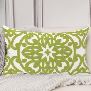 Alysheer Embroidered Lumbar Decorative Throw Pillow Cover 12 x 20 inches, Classic Mandala Chic Pattern Avocado Green Farmhouse Cushion Case for Sofa Couch Bed Living Room(Chartreuse Green)