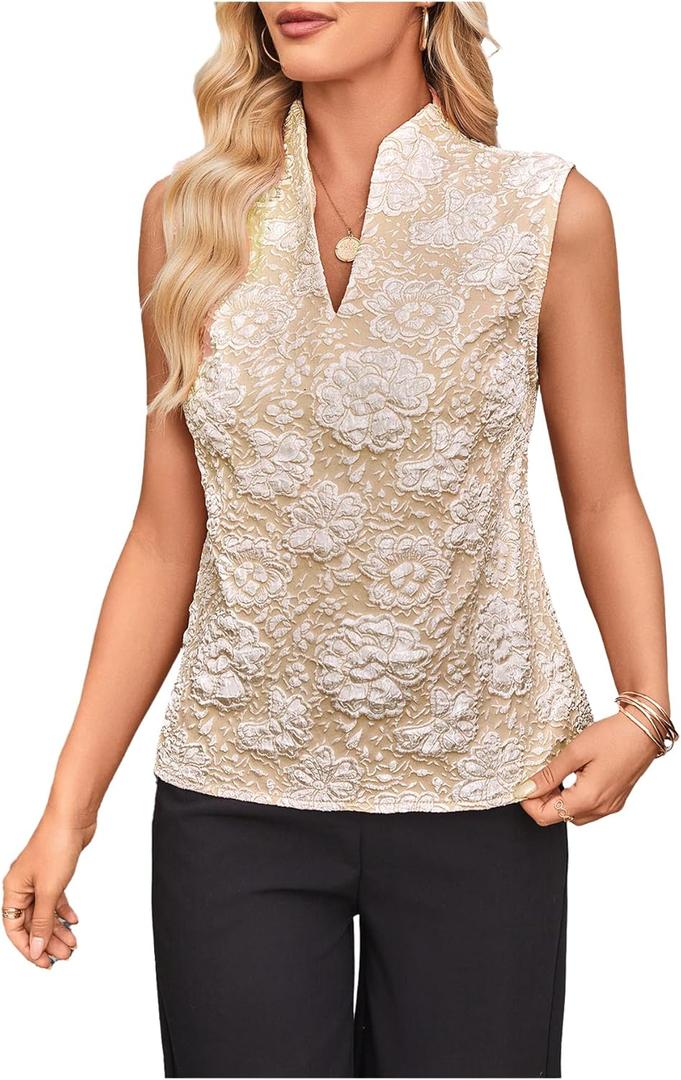 SOLY HUX Women's Work Outfits V Neck Sleeveless Blouses Summer Casual Tank Tops Business Office Dressy Striped Shirts (XL)