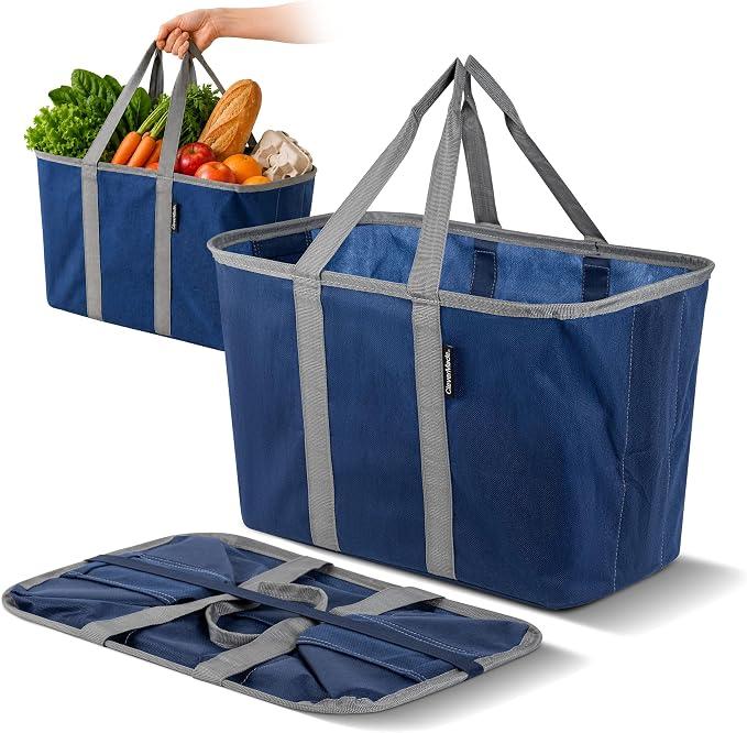 CleverMade EcoBasket Collapsible Grocery Tote, 30L Structured Tote Bag Load Groceries Without the Bag Collapsing | The Structured Frame Stays Open, Then Folds to 1 Inch for Compact Trunk Storage