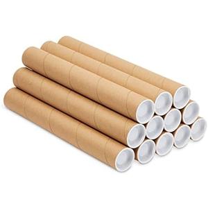 Stockroom Plus Mailing Tubes - 12 Pack, 1.5 x 12 In, Brown Kraft Cardboard - Document & Poster Storage Tubes with Caps