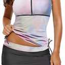luvamia Women's Two Pieces Print Zip Front Racerback Tankini Set Swimsuits with Skirt Tie Dye Size Large (Fits US 1214)
