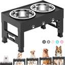 Elevated Dog Bowls with 2 Stainless Steel Bowls, Raised Dog Food Bowl Stand 5 Height Adjustable (3.1", 9", 10", 11", 12") Non-Slip Feeder Station Set for Medium and Large Dogs - Black