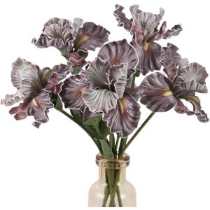 5pcs Iris Artificial Flower Real Touch PU Faux Flower 17.7" Bean Iris Flowers with Flower Bud for Home Table Centerpieces Wedding Floral Arrangements (Bean)