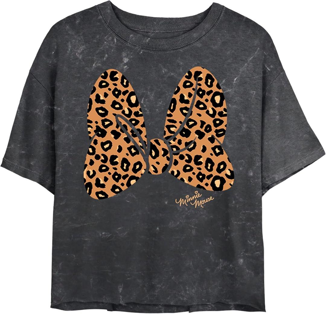 Junior's Mickey & Friends Cheetah Print Minnie Mouse Bow T-Shirt (Black, XXL)