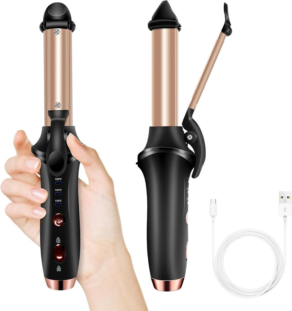 Cordless Curling Iron Rechargeable,4000 mAh USB Mini Cordless Hair Curler with 3 Temp Setting 302F-356F, Portable Travel Curling Iron, Hair Straightener and Curler 2 in 1