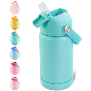 Kerilyn 12oz Kids Water Bottle, Stainless Steel Insulated Water Bottle for Kids, Toddler Cup With Straws Leak-proof, Toddler Water Bottles for School Boys Girls, BPA Free, Green