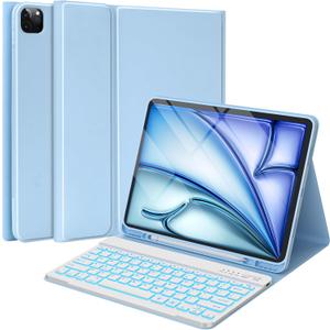 BQSS for iPad Air 13 Inch Case Keyboard (M3/M2, 2025/2024) & iPad Pro 12.9 inch (6th/5th/4th/3rd Gen), 7 Colors Backlit Wireless Detachable Folio Keyboard Cover with Pencil Holder (Light Blue)