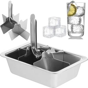 304 Stainless Steel Ice Cube Trays with Easy Release Lever, 6-Cube Large Ice Cube Molds, DIY Metal Ice Cube Trays with Divider, 7.1 x 5 x 2 in for Whiskey Cocktails, Beverages