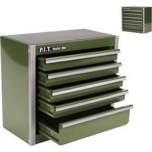 P.I.T. Mini Army Green Tool Box, Portable 5-Drawer Micro Roll Cab Steel Tool Box with Liner, Army Green Small Tool Case for Tools Storage, Home DIY