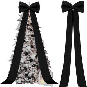 Extra Large Christmas Tree Topper Bow 118x28 Inch Giant Bow with Long Streamers Huge Decorative Oversized Wrapping Gift Decor for Xmas Tree Holiday Party Wedding Arch(Black,Satin)