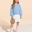 Haloumoning Girls Sweaters Long Sleeve Crewneck Pullover Jumper Cute Winter Knit Blouse Tops 7-14 Years (Blue)