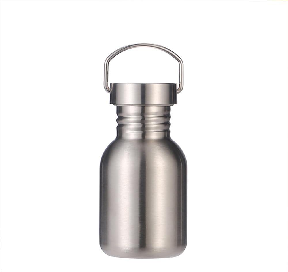 Stainless Steel Single Wall Water Bottle Large Camping Water Bottle with Handle Wide Mouth Leak Proof Lightweight Sports Kettle Cup (12 oz) (11.8 Ounces)