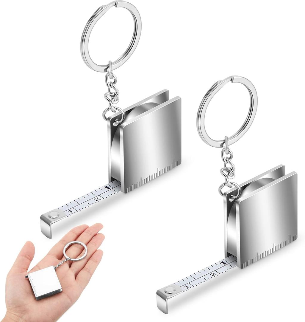 Quelay Mini Measuring Tape Metal Keychain Tape Measure up to 47.24 Inches Small Retractable Measure Keychain(2 Pcs,Silver)