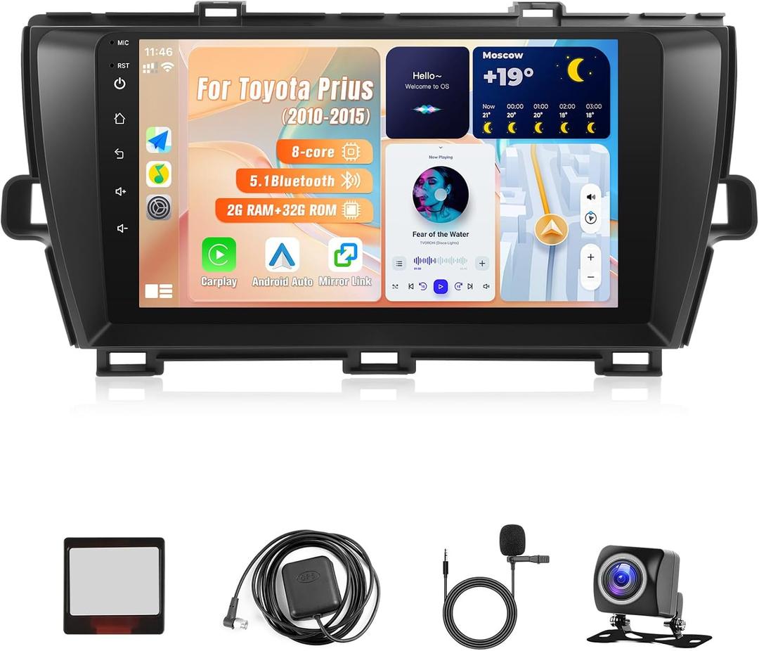 Car Stereo Radio for Toyota Prius 2010-2015 with Apple Carplay Android Auto - 9" IPS Touchscreen Car Head Unit Replacement with GPS BT WiFi FM SWC Mirror Link Backup Camera - 2G+32G (J.B.L)
